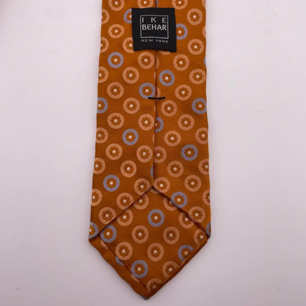 IKE BEHAR NEW YORK Mens Silk‎ Geometric Pattern Necktie Orange-Brown Blue Tan